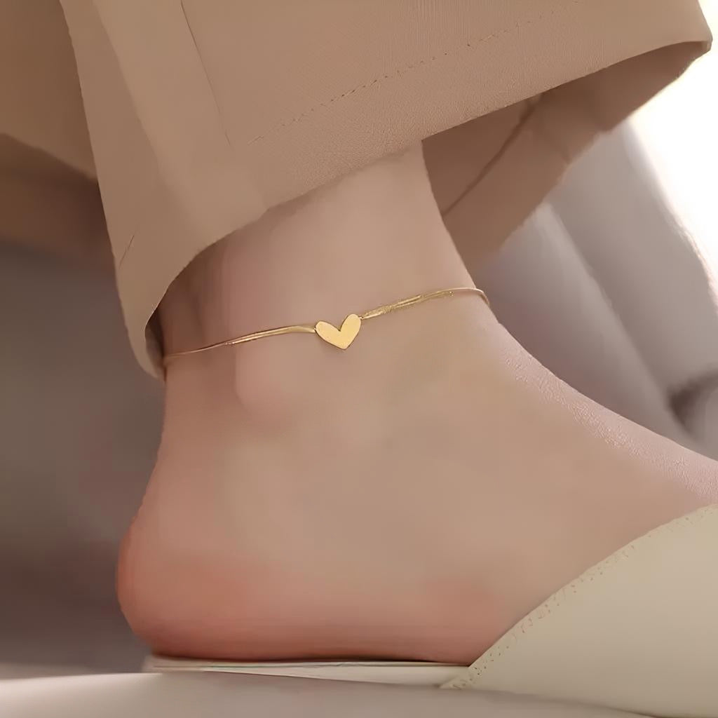 Golden Heart Anklets| 925 Pure Silver