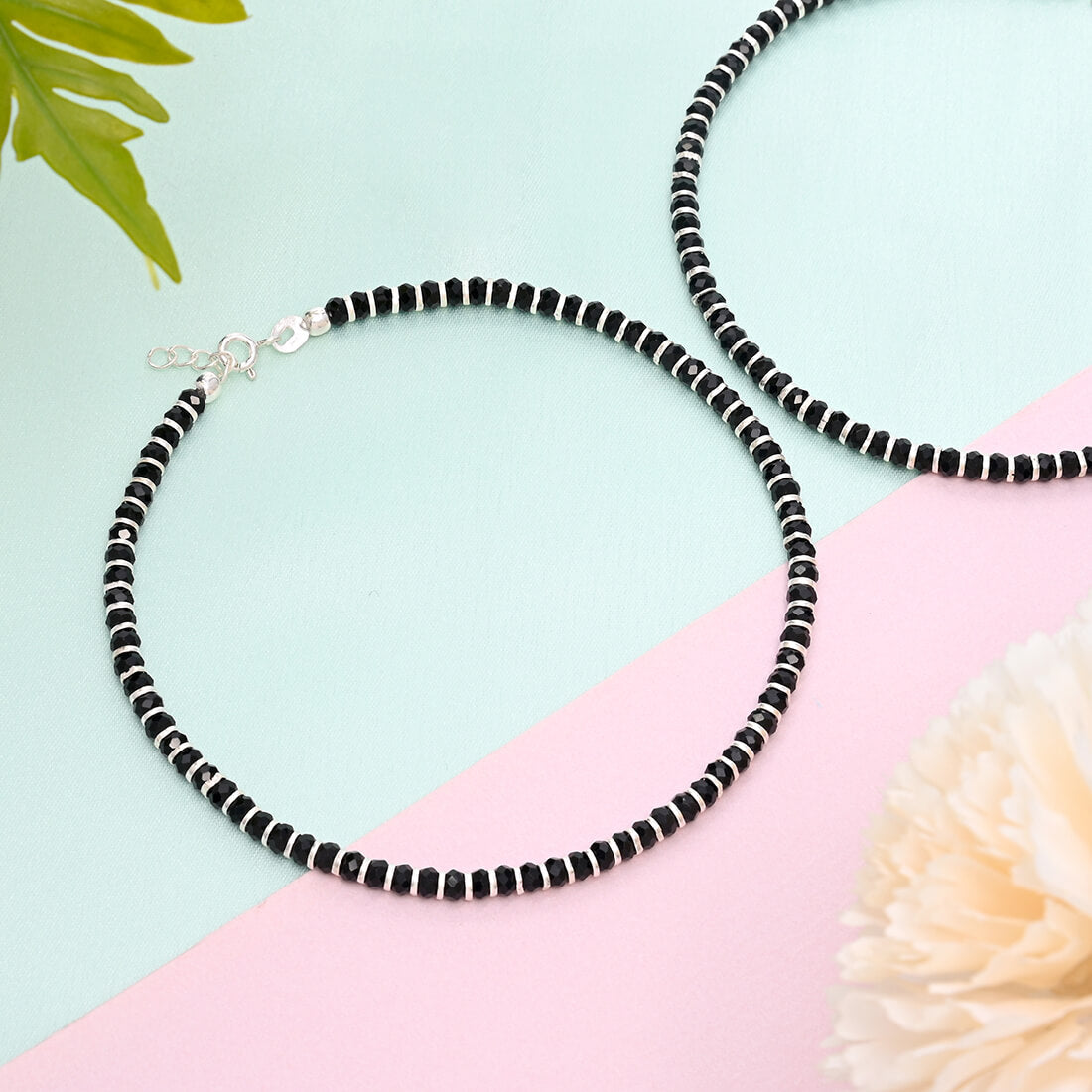 Black Nazariya 925 Silver Anklets in Silver Chain
