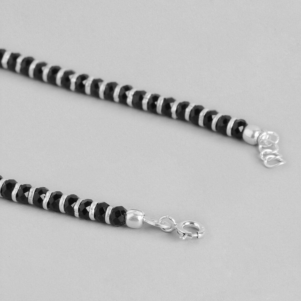 Black Nazariya 925 Silver Anklets in Silver Chain