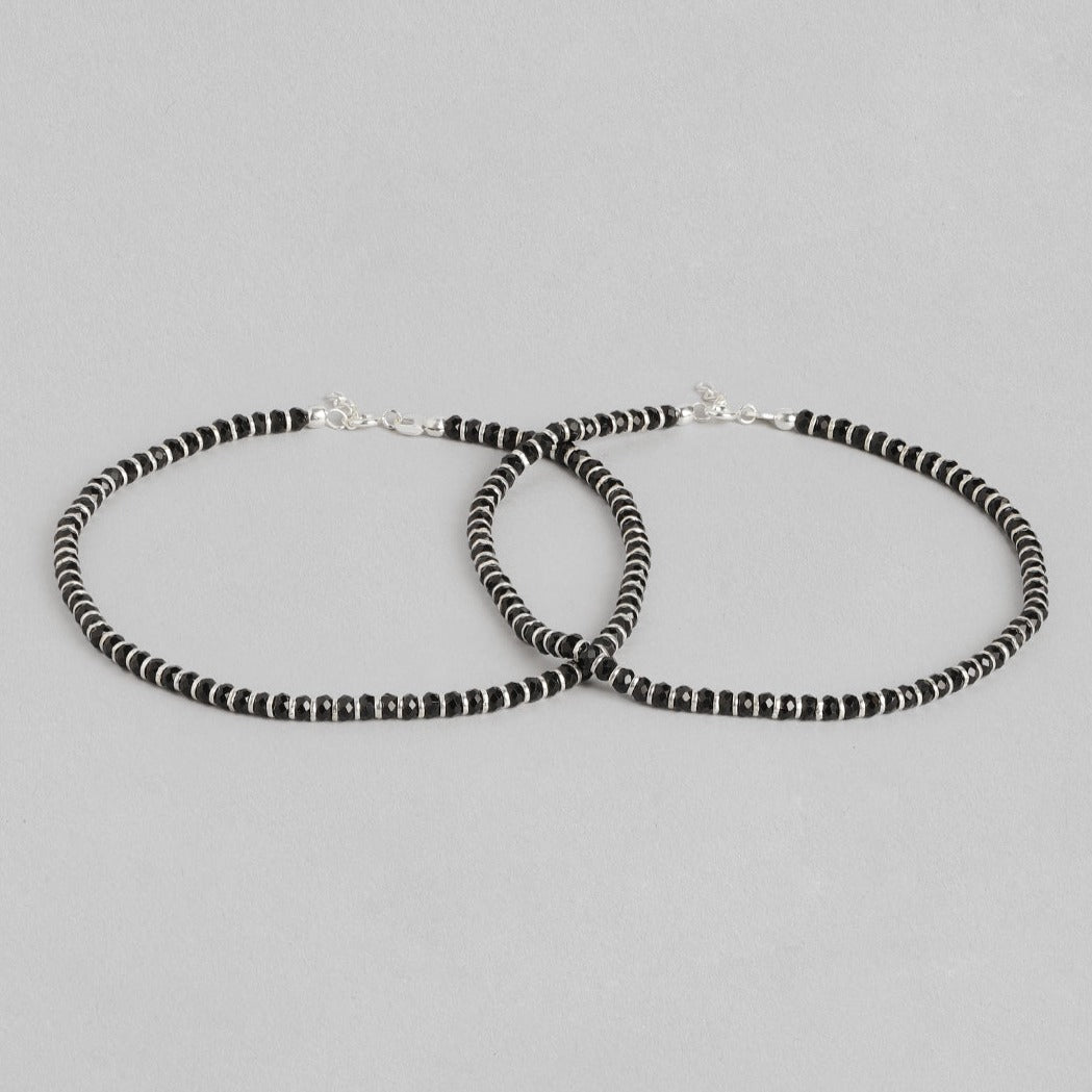 Black Nazariya 925 Silver Anklets in Silver Chain