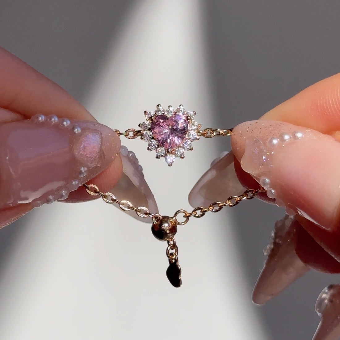 Queen of Hearts Chain Ring- Pink | 925 Pure Silver