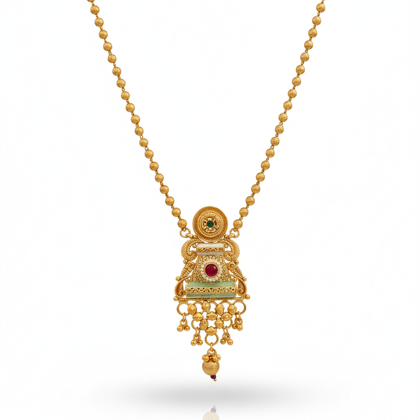 Ruby Red Studded Mangalsutra with Earrings