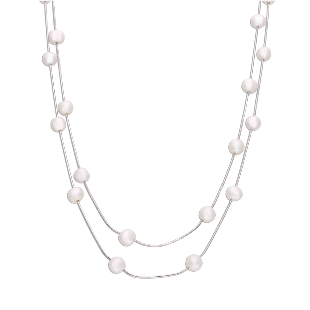 Double Layered Pearl Necklace with Earrings | 925 Pure Silver