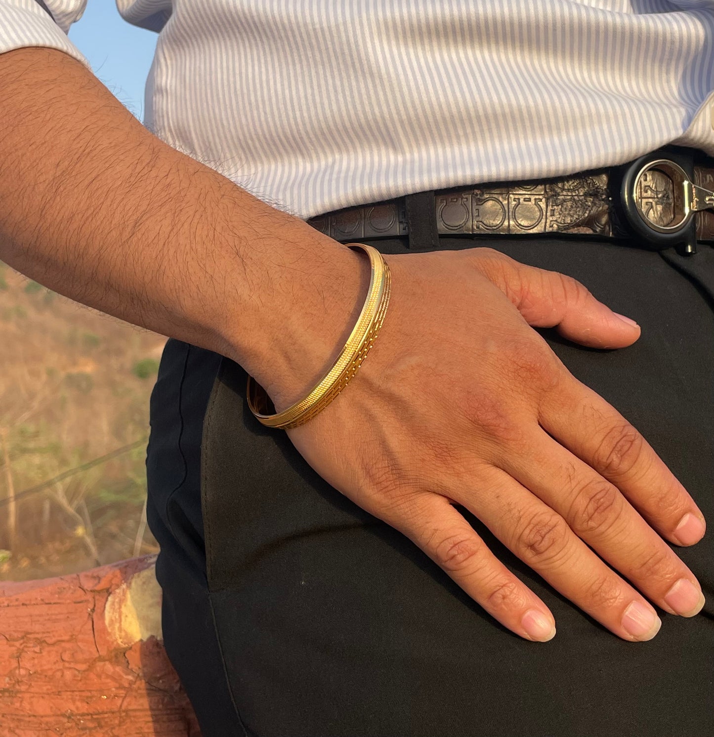 AuraBand Men's Kada | 22Kt Gold Plated