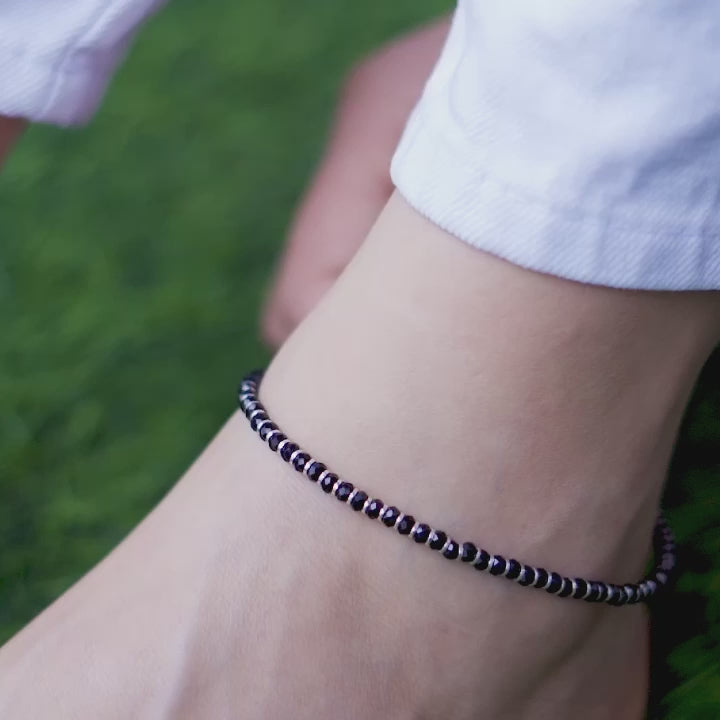 Black Nazariya 925 Silver Anklets in Silver Chain