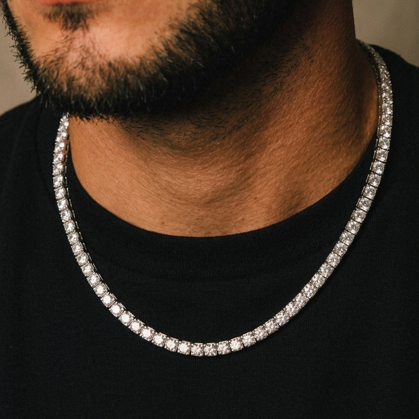 Round Cut Tennis Chain in White Gold