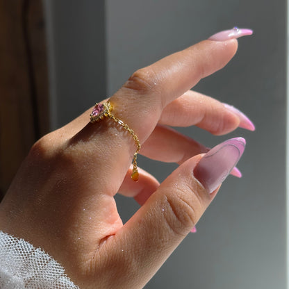 Queen of Hearts Chain Ring- Pink | 925 Pure Silver