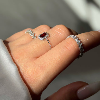 Red Vintage Aura Chain Ring | 925 Pure Silver