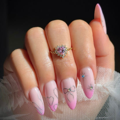 Queen of Hearts Chain Ring- Pink | 925 Pure Silver