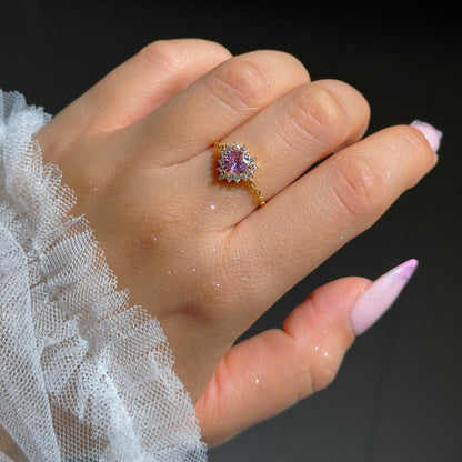 Queen of Hearts Chain Ring- Pink | 925 Pure Silver