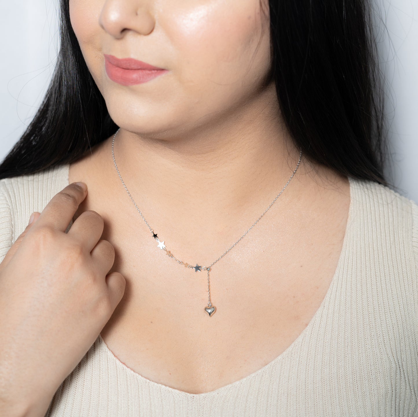 Silver Starry Heart Drop Necklace