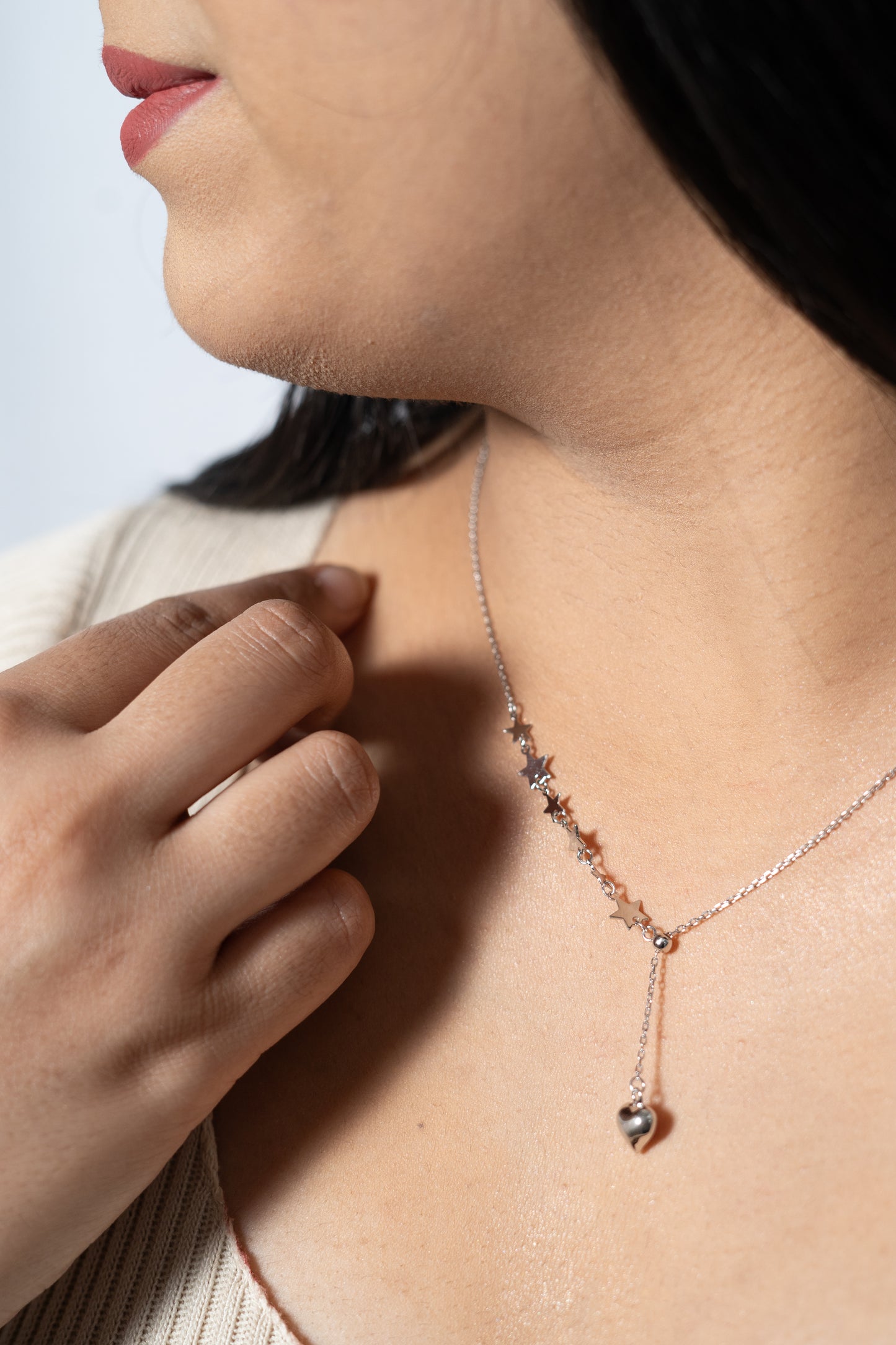 Silver Starry Heart Drop Necklace