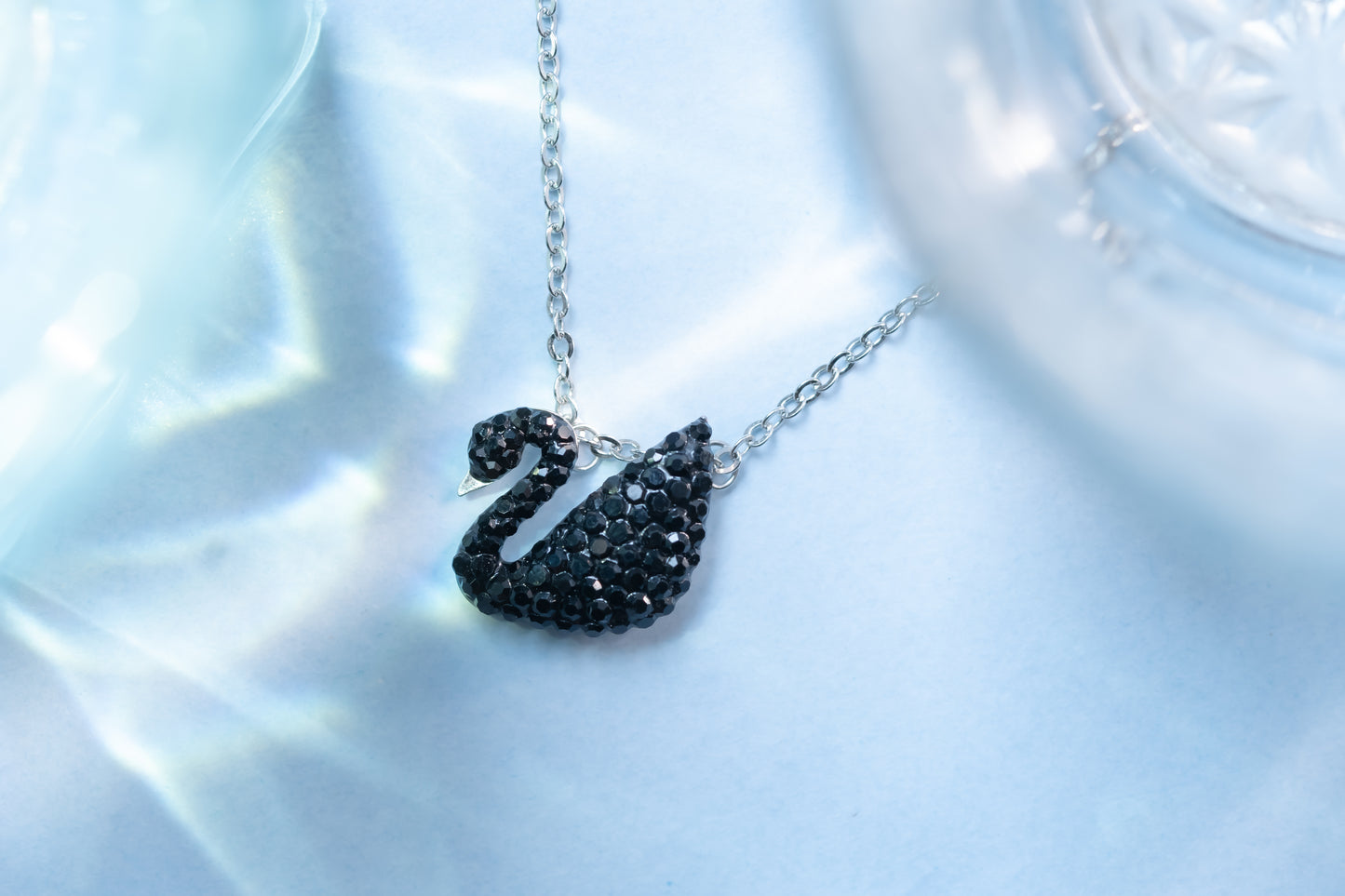 Silver Ebony Swan Elegance Necklace