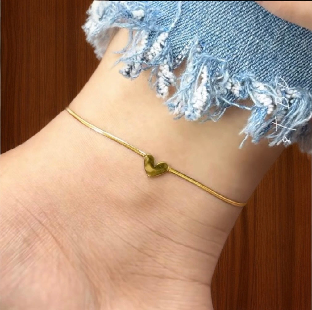 Golden Heart Anklets| 925 Pure Silver