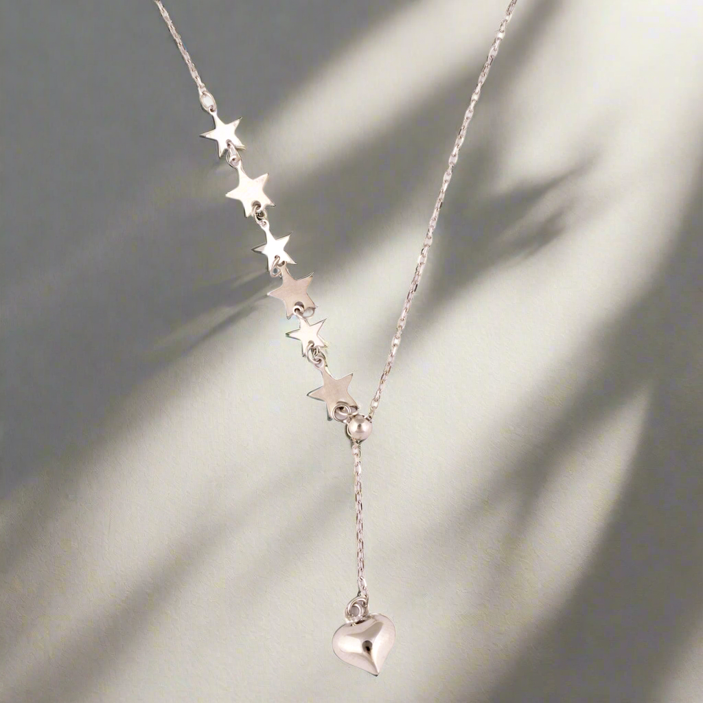 Silver Starry Heart Drop Necklace