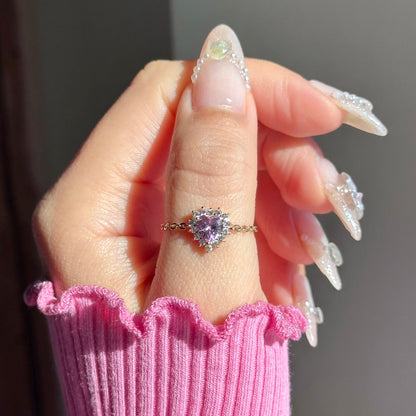 Queen of Hearts Chain Ring- Pink | 925 Pure Silver
