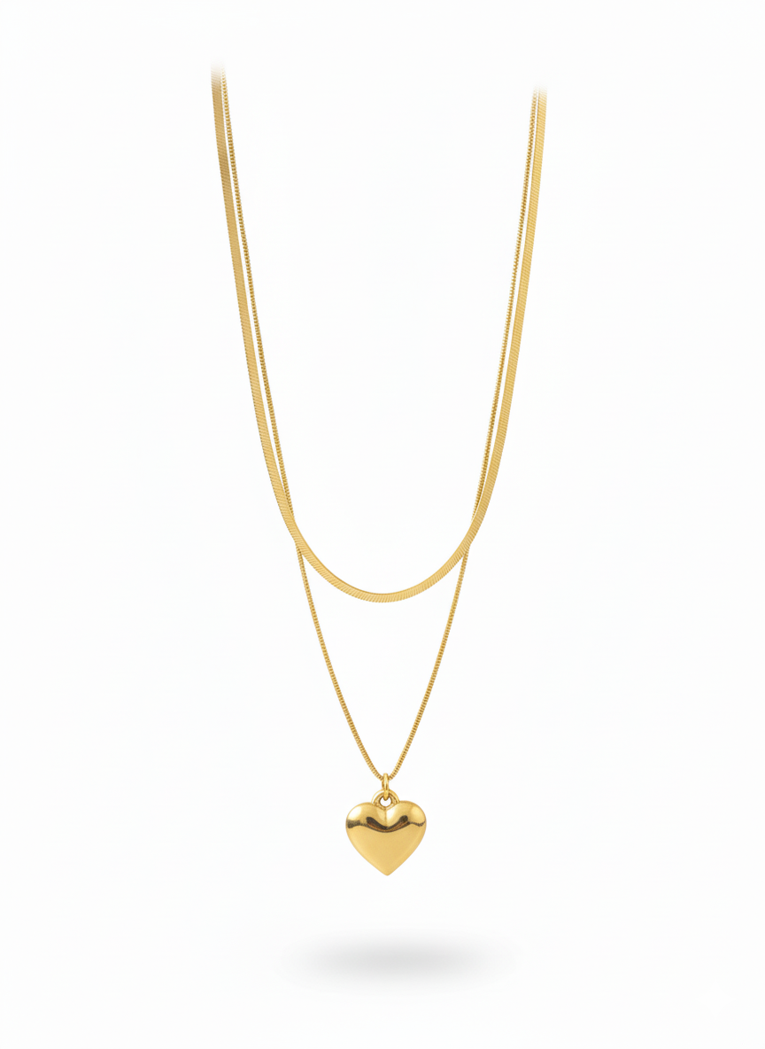 Heart Pendant Chain Stack