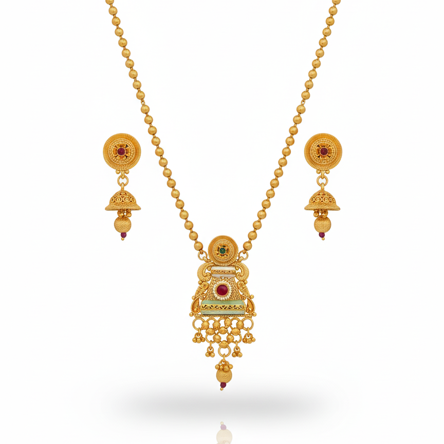 Ruby Red Studded Mangalsutra with Earrings