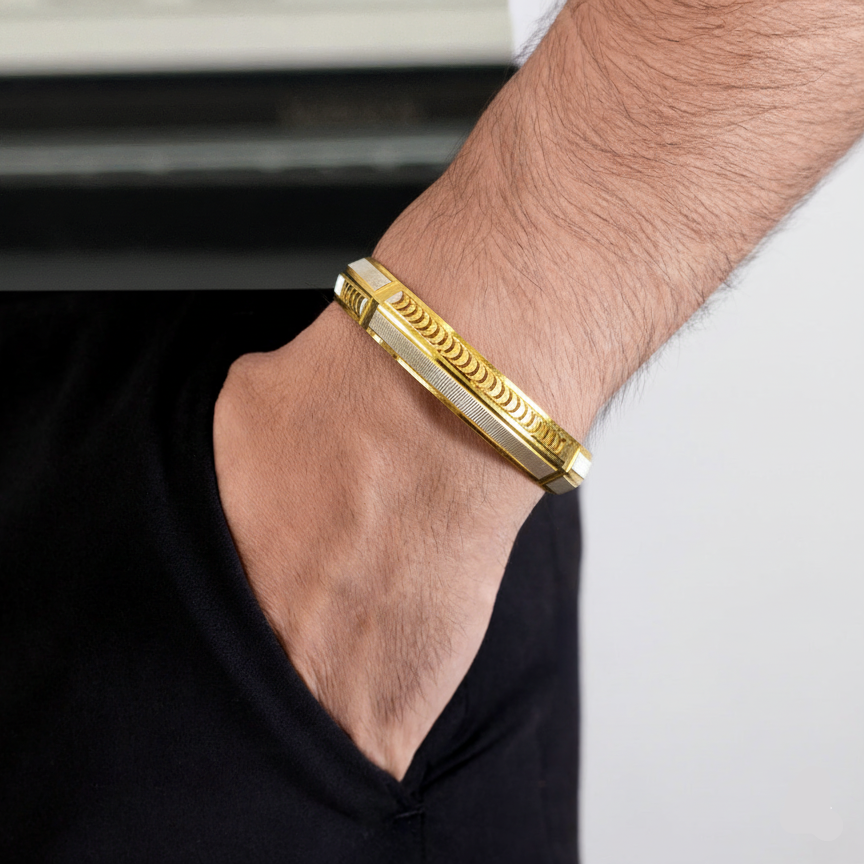 Men's Dual Tone Kada | 22 Kt Gold Plated