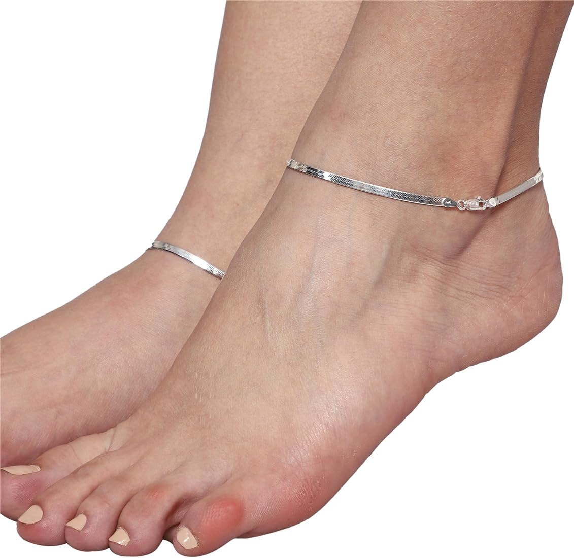 Flat Snake Chain Anklets | Pair | 925 Pure Silver