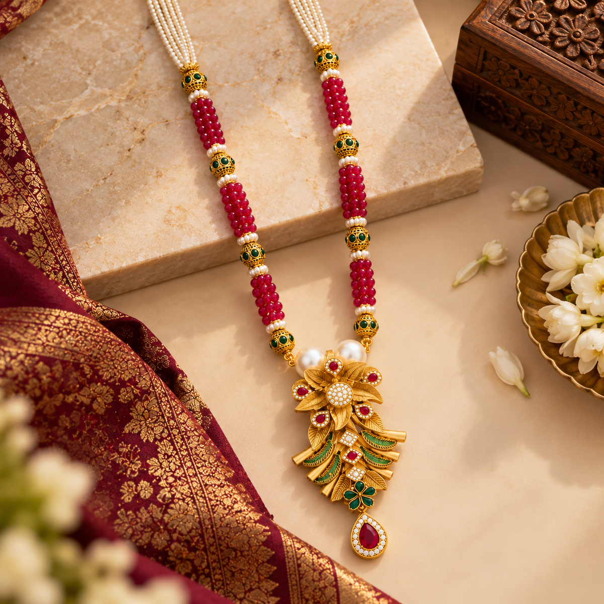 Royal Ruby Leaf Pendant Necklace | 925 Sterling Silver