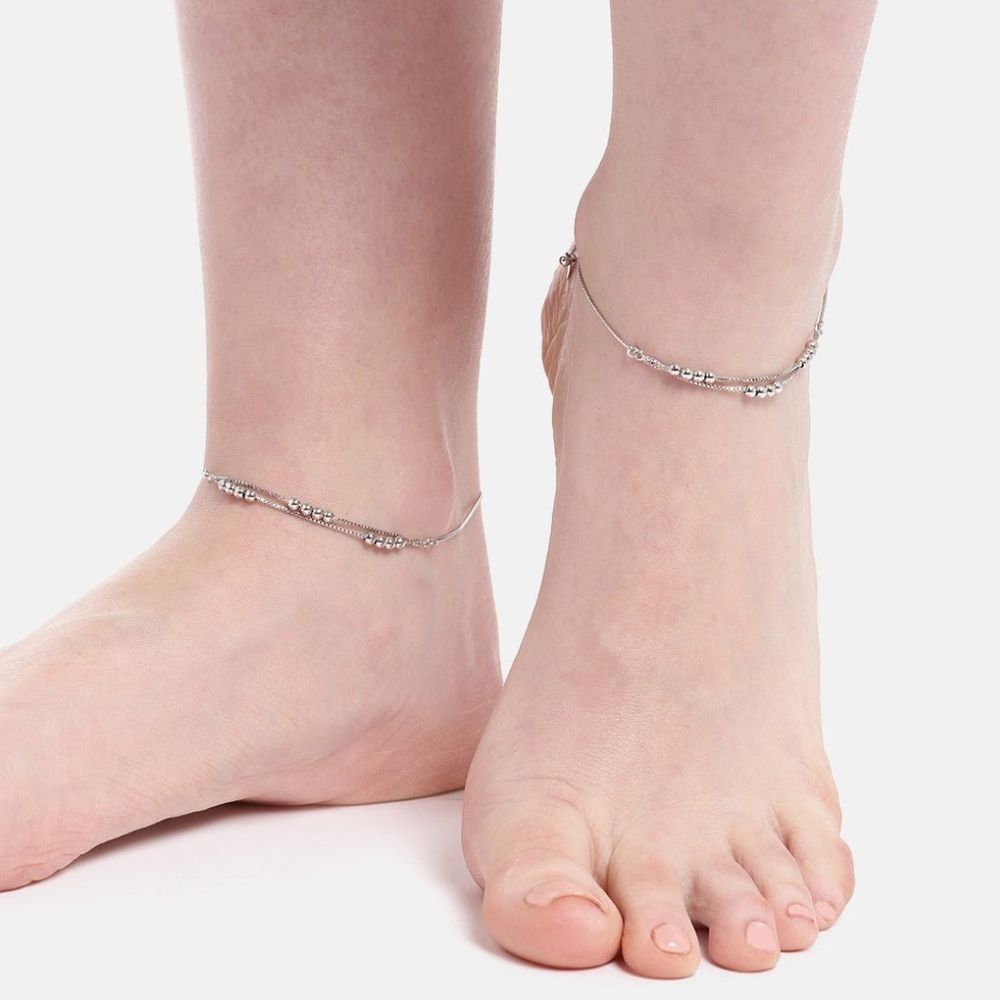 Ballroom Radiance Rhodium-Plated 925 Sterling Silver Anklet with Box Chain