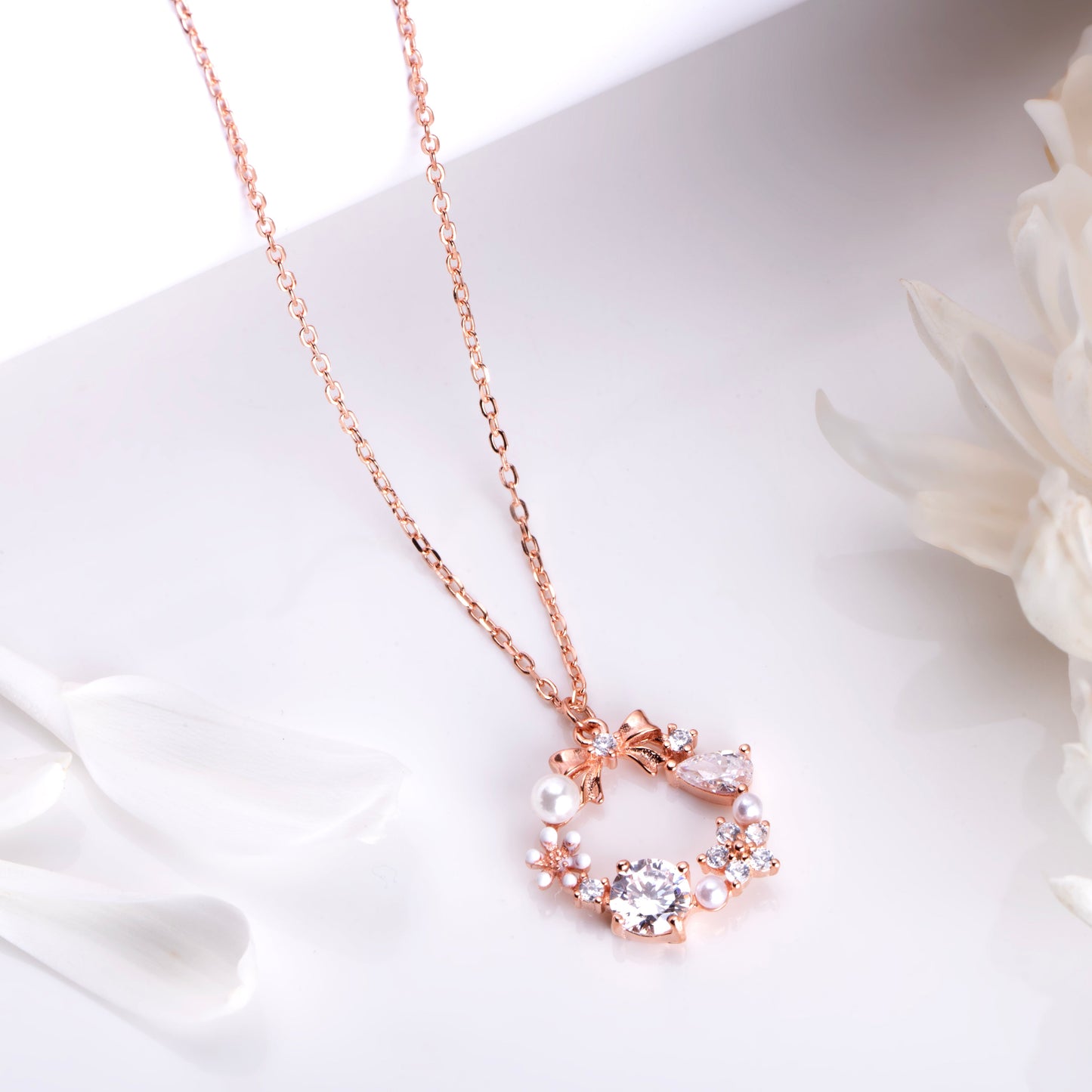 Ethereal Bloom 925 Sterling Silver Rose Gold-Plated Necklace