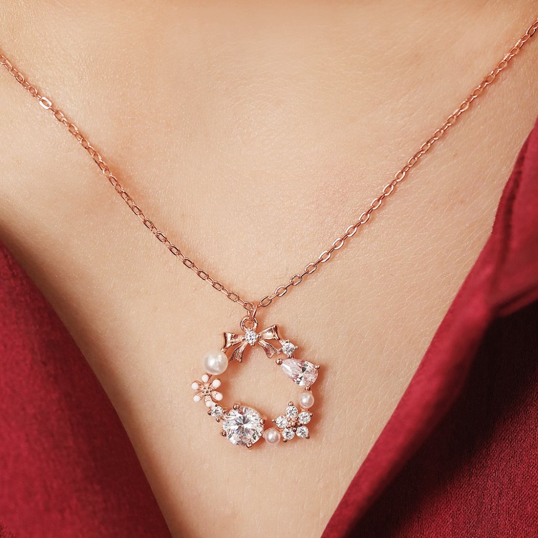 Ethereal Bloom 925 Sterling Silver Rose Gold-Plated Necklace