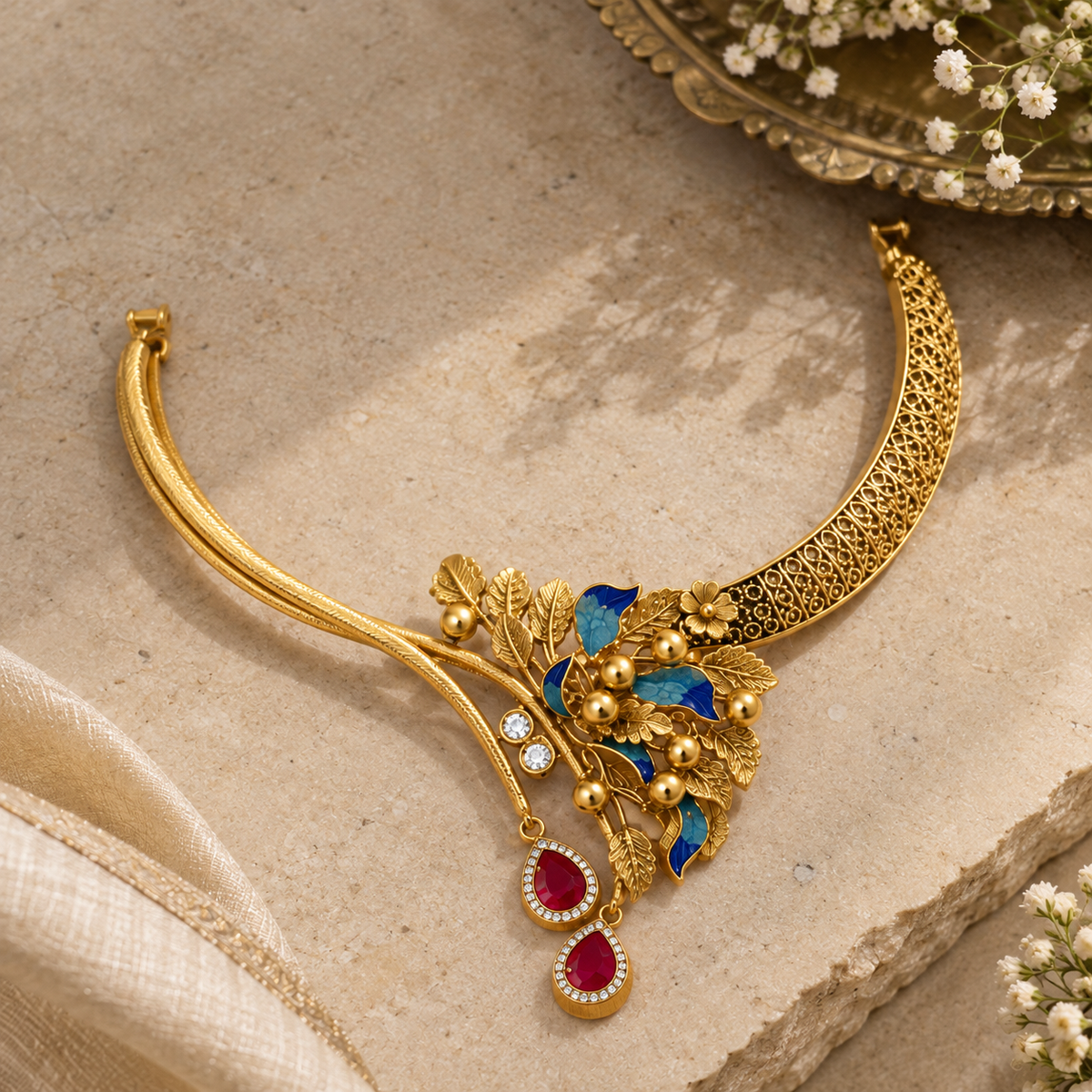 Floral Collar Necklace | 925 Sterling Silver