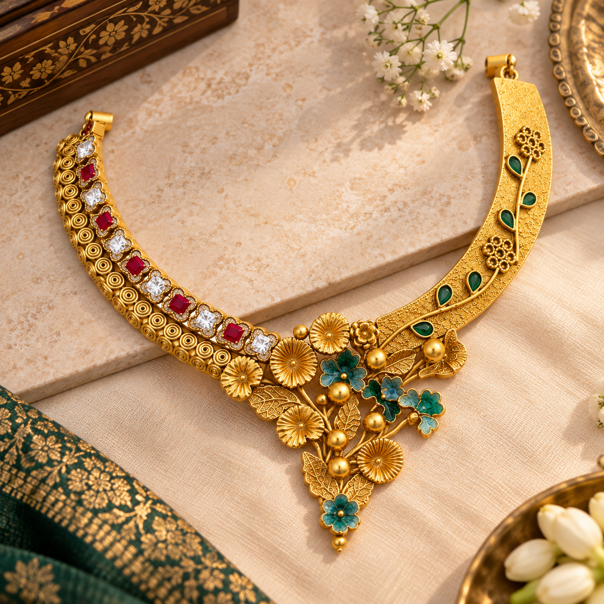 Floral Gemstone Necklace | 925 Sterling Silver