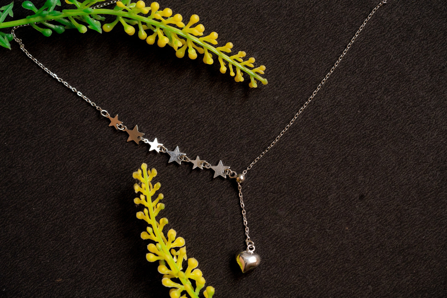 Silver Starry Heart Drop Necklace