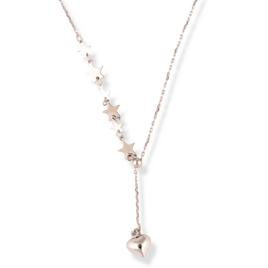 Silver Starry Heart Drop Necklace